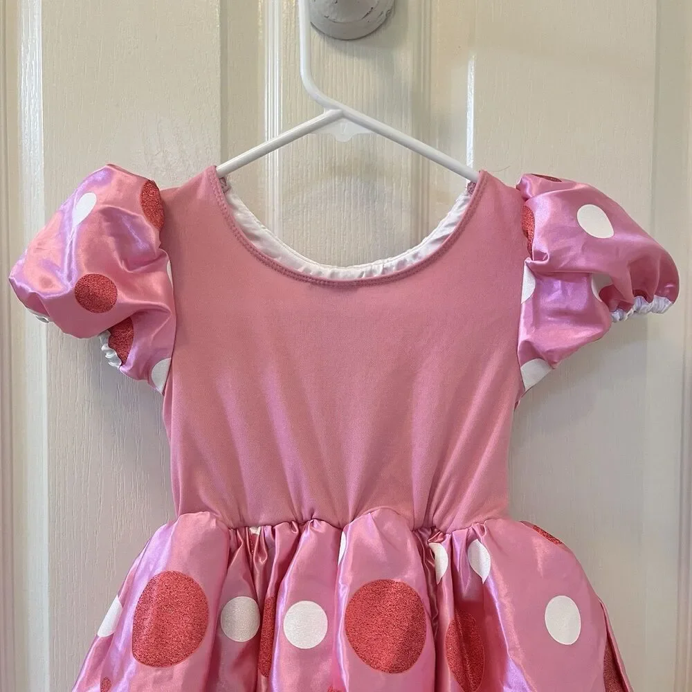 Disney Minnie Mouse Costume Dress Pink Glitter Polka Dots Bow Girls Size 3 - Picture 15 of 16